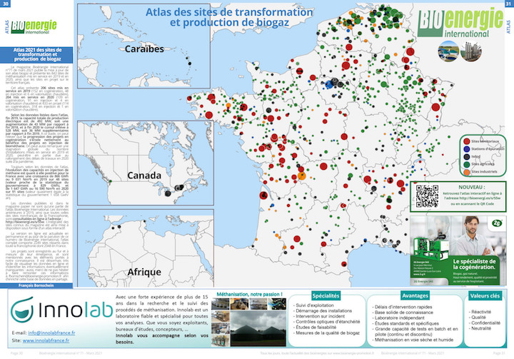 Les sites de production ou de valorisation de biogaz en projet ou mis en service en 2019 ou 2020 en France